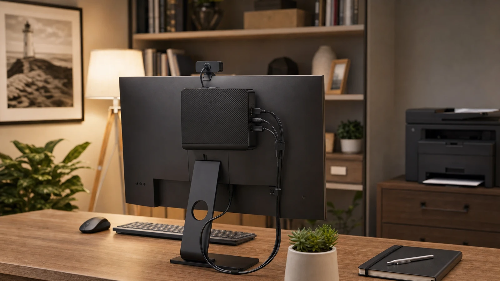 mini PC in a compact office workstation